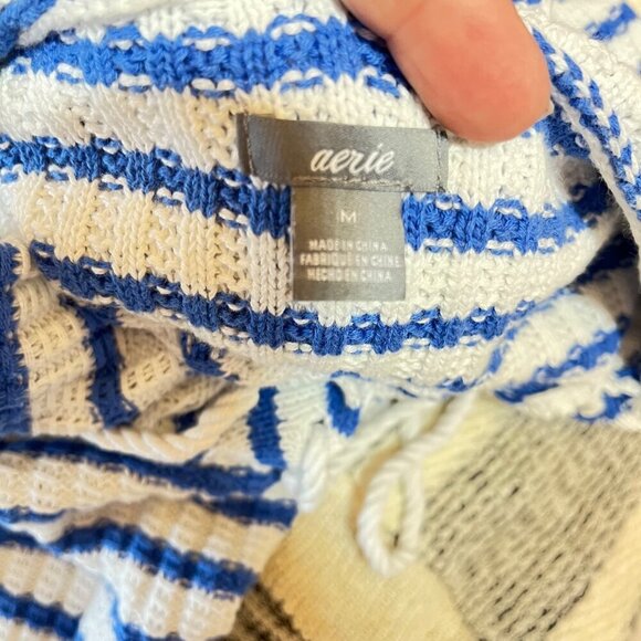 Aerie Striped Knit Hoodie Sweater Blue & White Size M‎ 100% Cotton - Picture 4 of 7
